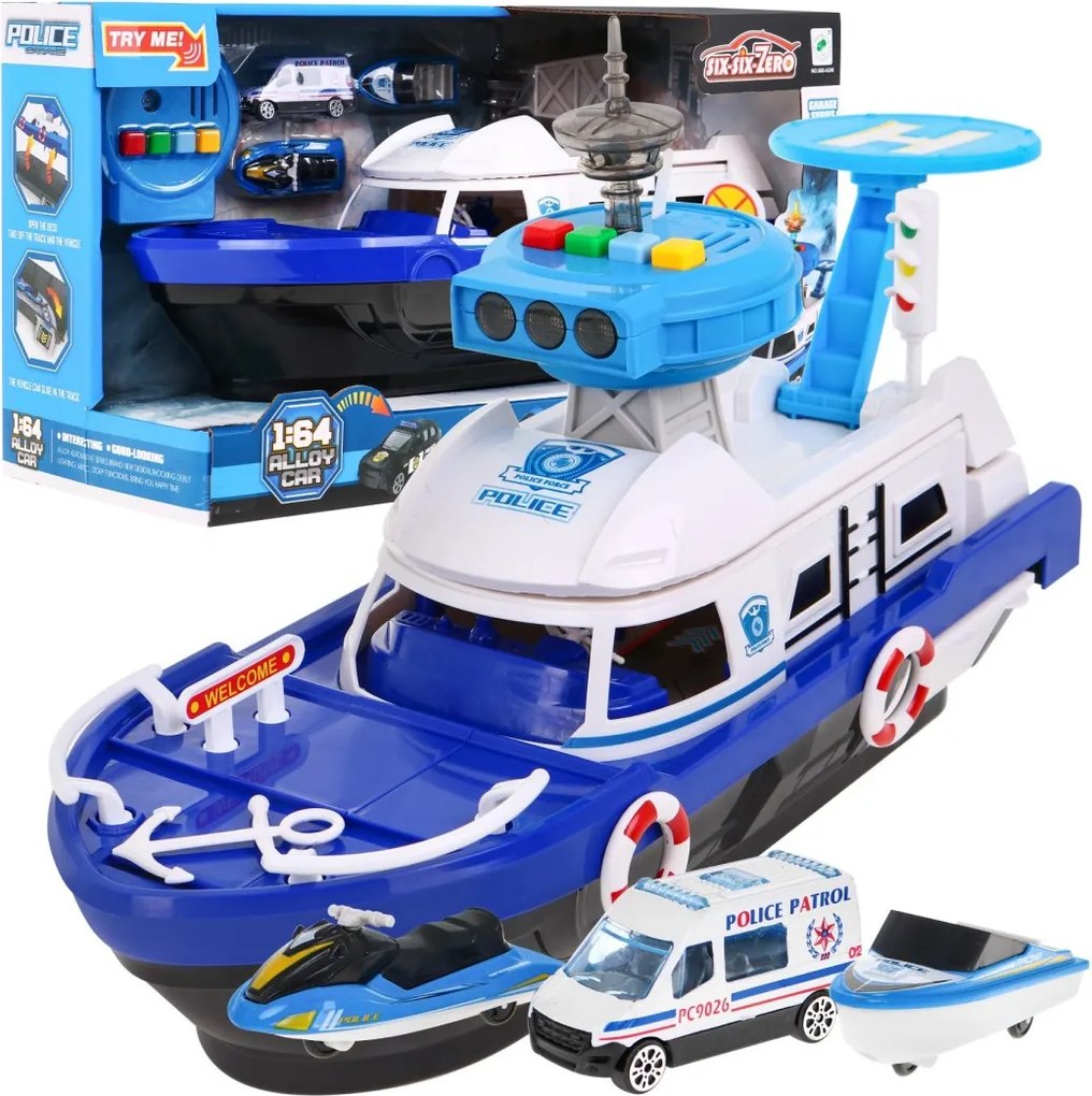 Ramiz Interaktívny policajný čln 2v1 pre deti 3+ Čierny pasažier + 3 vozidlá + svetlá zvuky