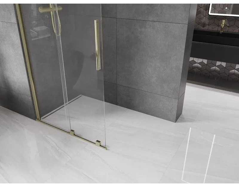 Mexen Velar, posuvné dvere do otvoru typ Walk-In 85 cm, 8mm číre sklo, zlatá lesklá, 871-085-000-03-50