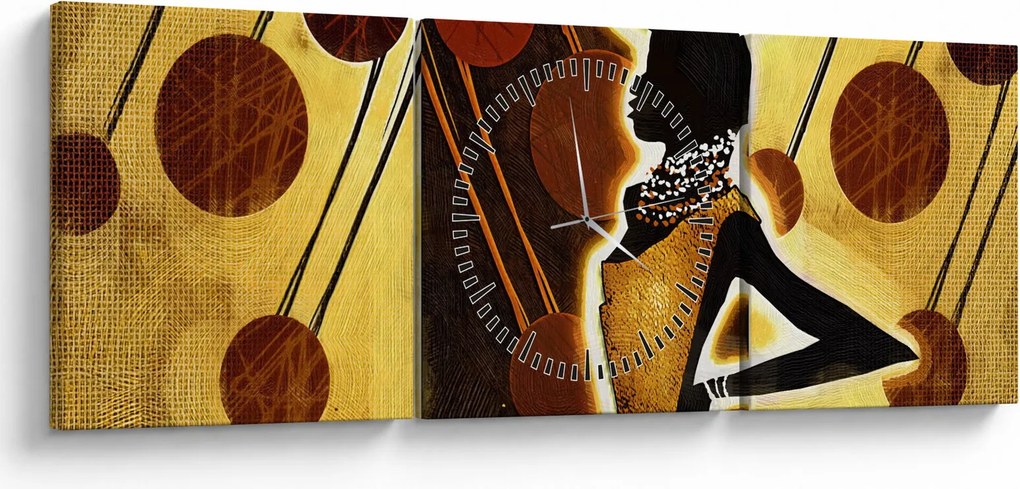 Obraz umelecké pradávnej maľby (s hodinami) (90x30 cm)