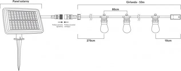 ECOLIGHT Solárna záhradná girlanda LED 10 m + 10x žiarovka