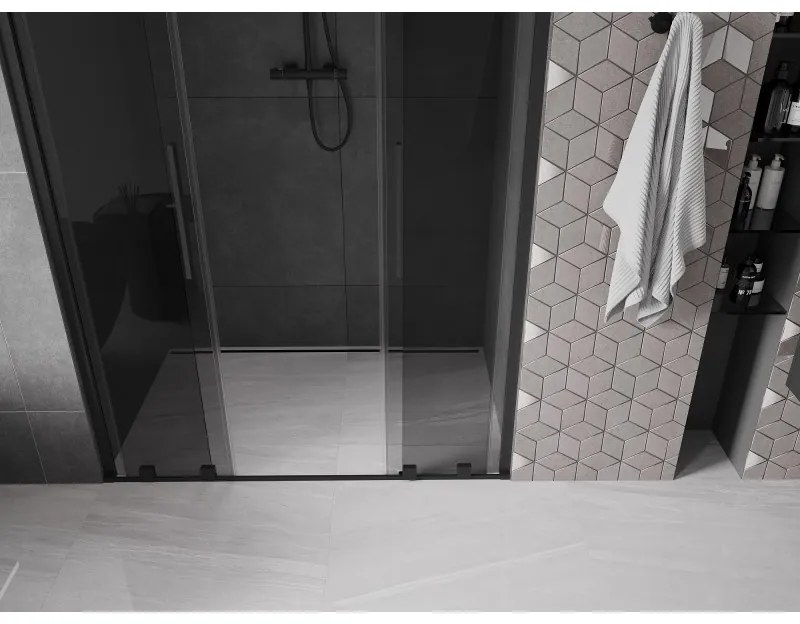 Mexen Velar Duo, posuvné sprchové dvere do otvoru 140 cm, 8mm šedé sklo, čierna matná, 871-140-000-42-70
