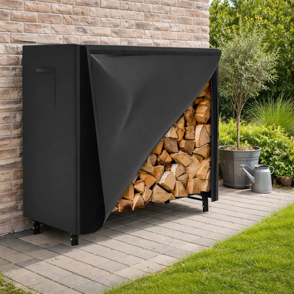 Stojan na drevo s krytom BestBerg BBFR-122C / 122 × 34 × 110 cm / čierna