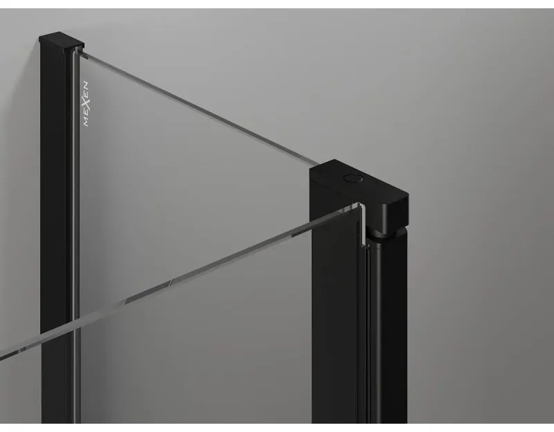 Mexen Mist L, štvrťkruhový sprchový kút s 2-krídlovými dverami, 90 x 90 cm, 8mm číre sklo, čierny profil, 8A32L-090-090-70-77