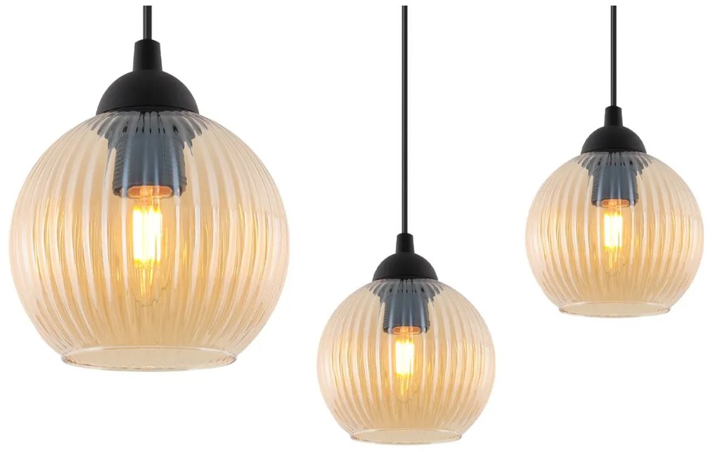 Závesné svietidlo Riffle Round, 4x medové sklenené tienidlo