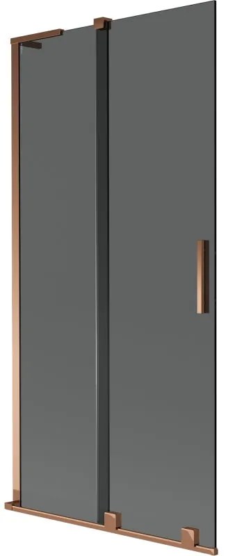 Mexen Velar L, 2-krídlová posuvná vaňová zástena 95 x 150 cm, 8mm šedé sklo, ružové zlato, 896-095-003-41-60