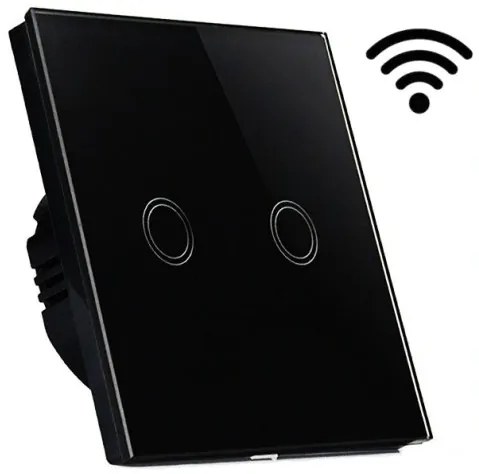BERGE Prepínač dotykového dvojity - Čierny- WIFI - SKLO