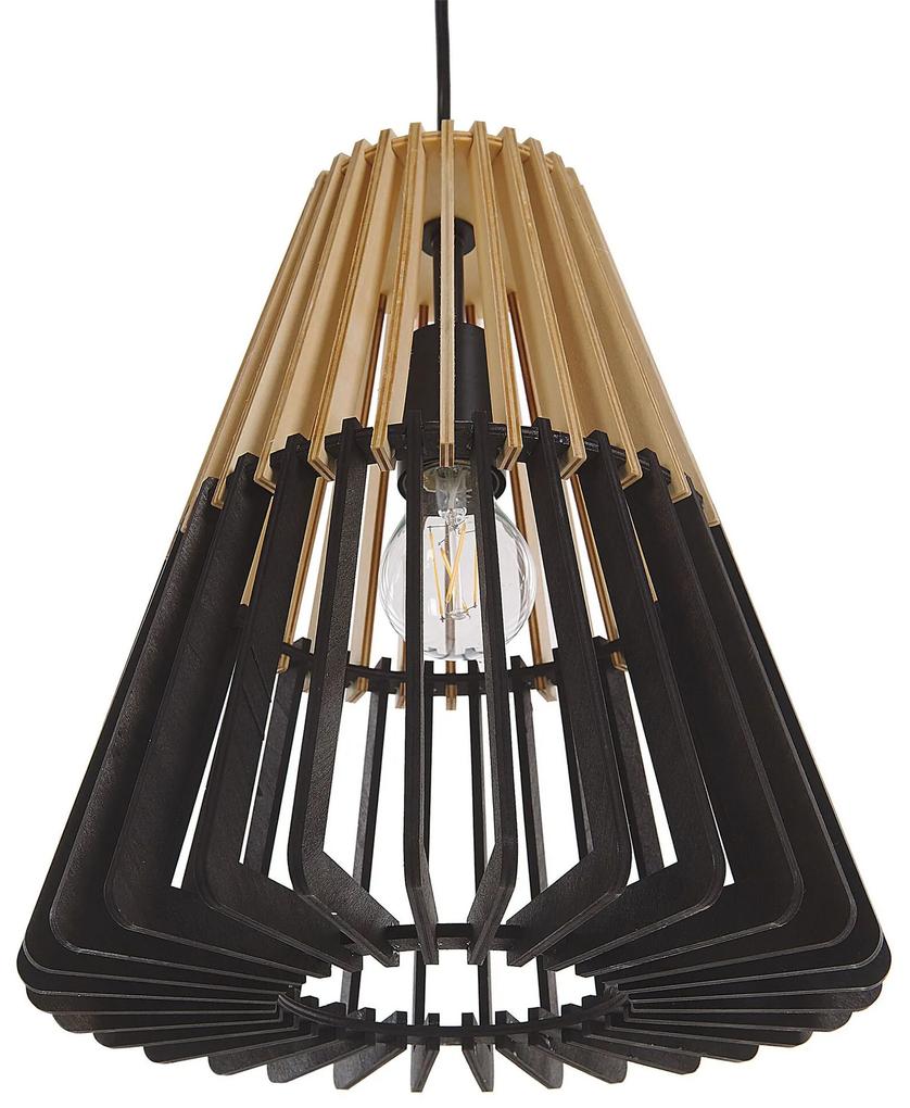 Závesná lampa svetlé drevo čierna CAVALLA Beliani