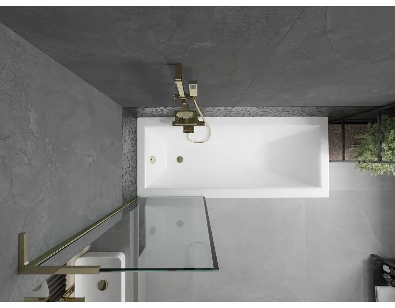 Mexen Next L, 1-krídlová vaňová zástena 60 x 150 cm, 6mm číre sklo-čierny vzor, zlatý lesklý profil, 895-060-000-03-70-50