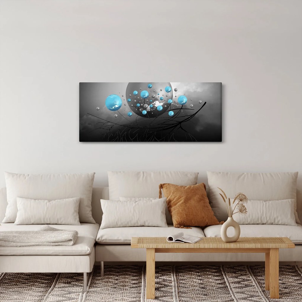 Obraz - svetlo modré abstraktné gule (120x50 cm)