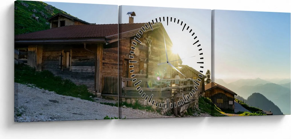 Obraz - Ráno v alpách, Tirolsko (s hodinami) (90x30 cm)