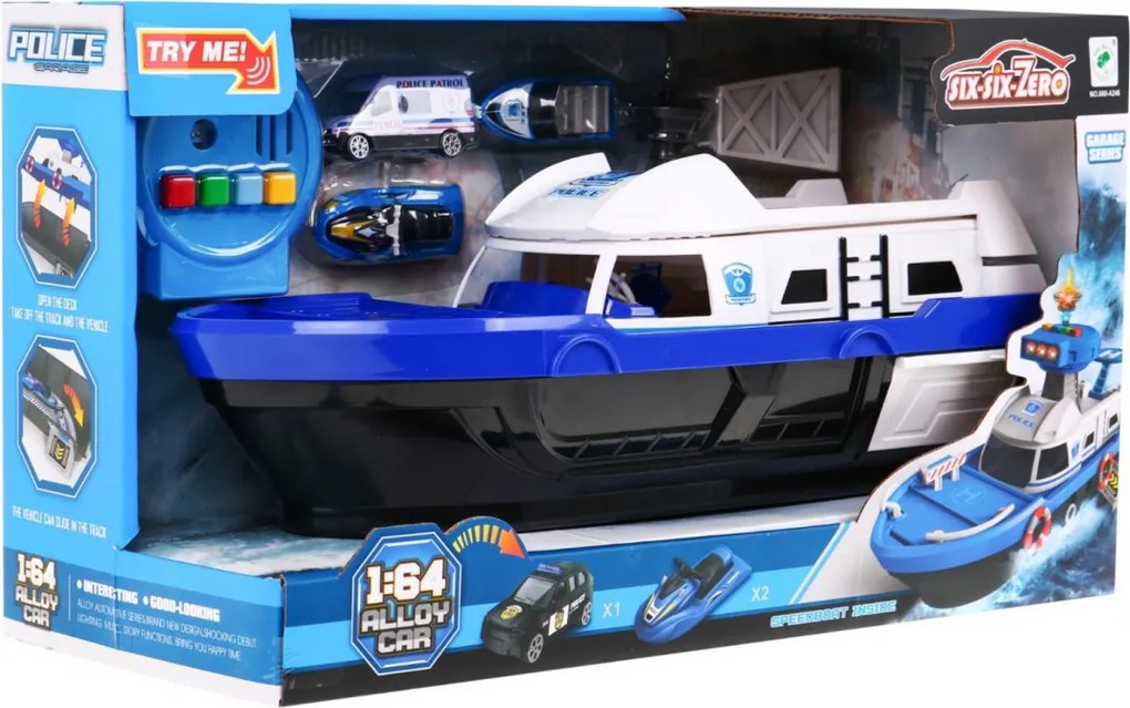 Ramiz Interaktívny policajný čln 2v1 pre deti 3+ Čierny pasažier + 3 vozidlá + svetlá zvuky