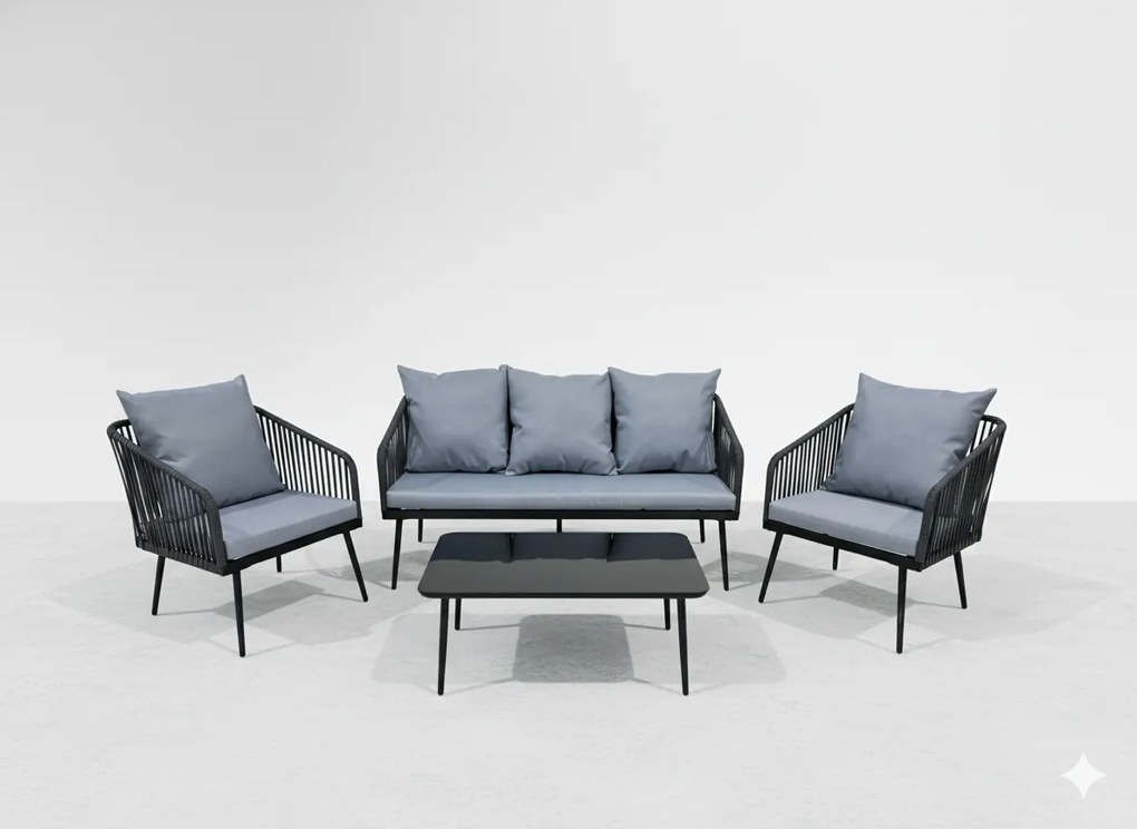 CH Antracitová súprava záhradného nábytku z tkaného lana