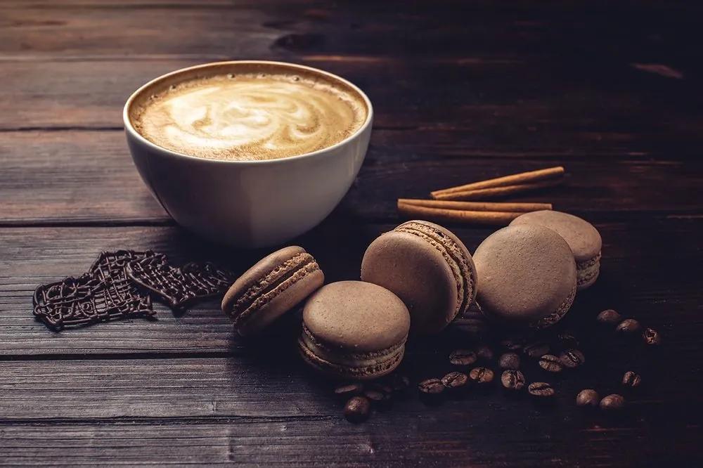 Fototapeta káva s čokoládovými makrónkami - 150x100