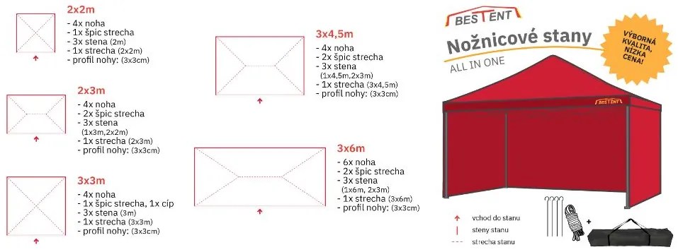 Bestent Nožnicový stan 2x2 m červený All-in-One