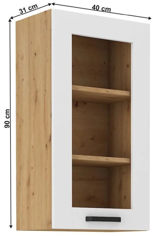 Kondela Horná skrinka, biela/dub artisan, LULA 40 GS-90 1F
