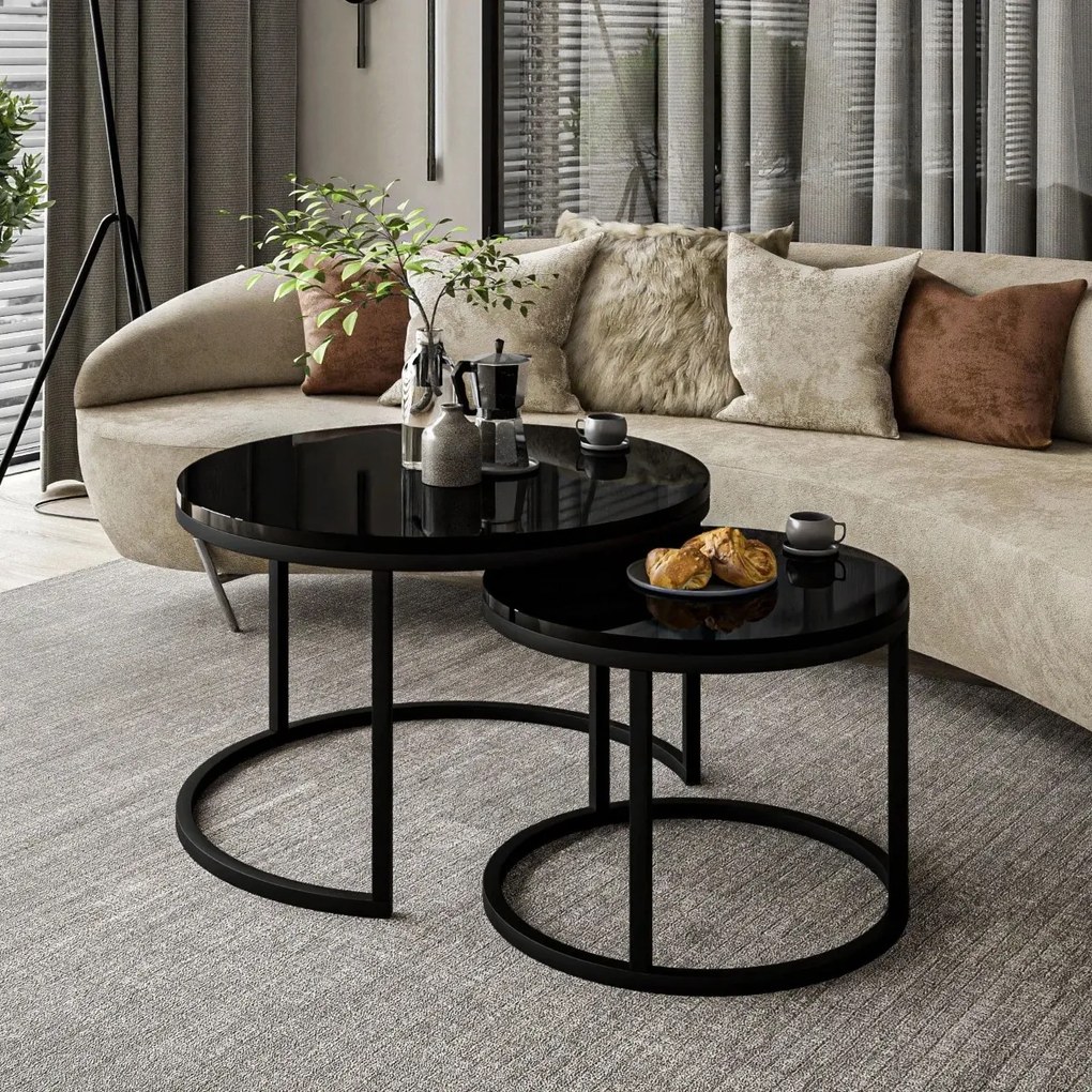 OKRÚHLY KONFERENČNÝ STOLÍK LEONARDO 2 v 1 ČIERNY LESK + PODSTAVEC