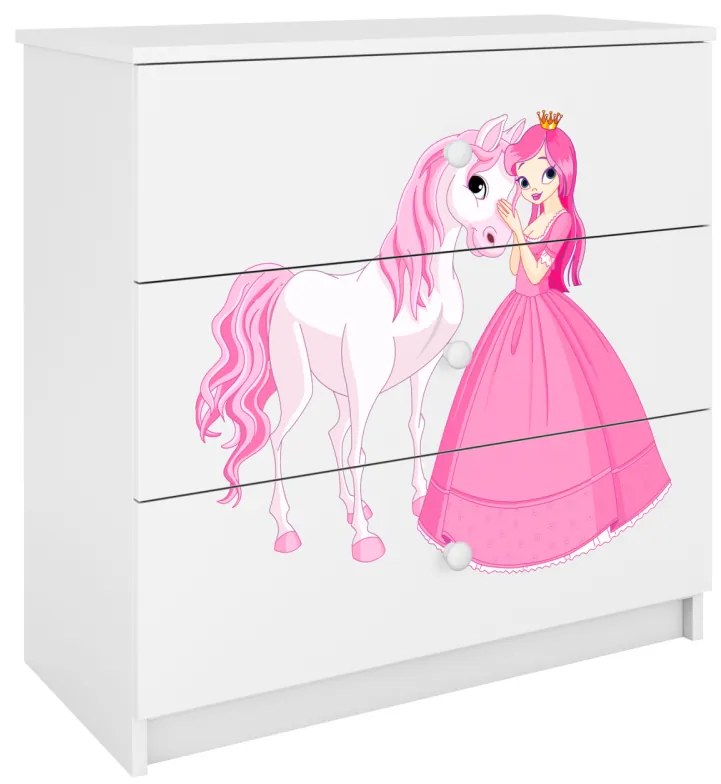 Komoda Babydreams 80 cm princezná a poník biela