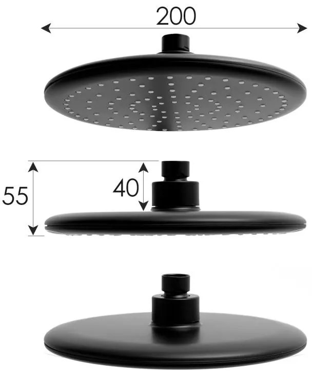 Erga Enza, sprchová súprava s termostatickou batériou a dažďovou hlavicou 20cm, čierna matná, ERG-YKA-BP.ENZA20-BLK