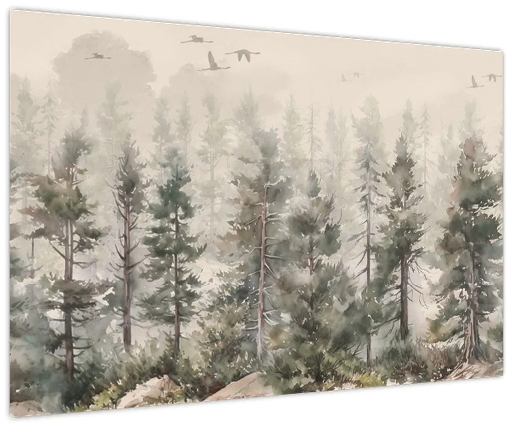 Obraz - Borovicový les I., aquarel (90x60 cm)