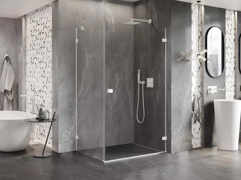 Mexen Lunar-B, pravostranný výklopný sprchový kút 95 x 90 cm, 8mm číre sklo, biely profil, 832-095-090-20-00-P