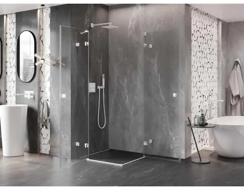 Mexen Lunar Duo, výklopný sprchový kút 110 x 110 cm, 8mm číre sklo, biely profil, 834-110L-110P-20-00