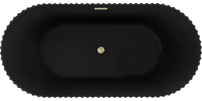 Mexen Paola, voľne stojaca vaňa, drážkovaná, 150 x 75 cm, čierna matná, zlatý matný prepad, 52721507571-55
