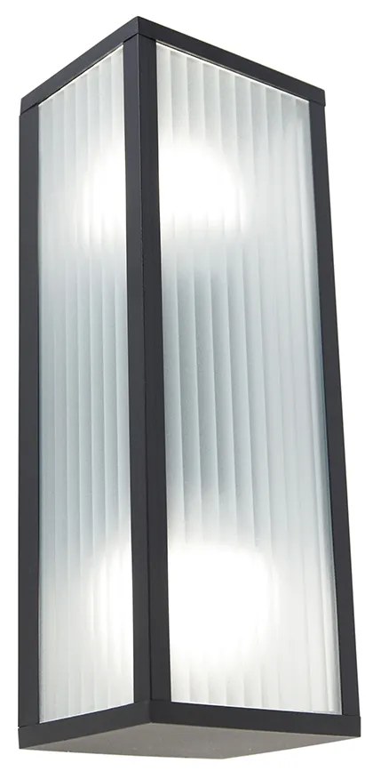 Inteligentné vonkajšie nástenné svietidlo čierne s rebrovaným sklom vrátane 2 Wifi A60 - Charlois