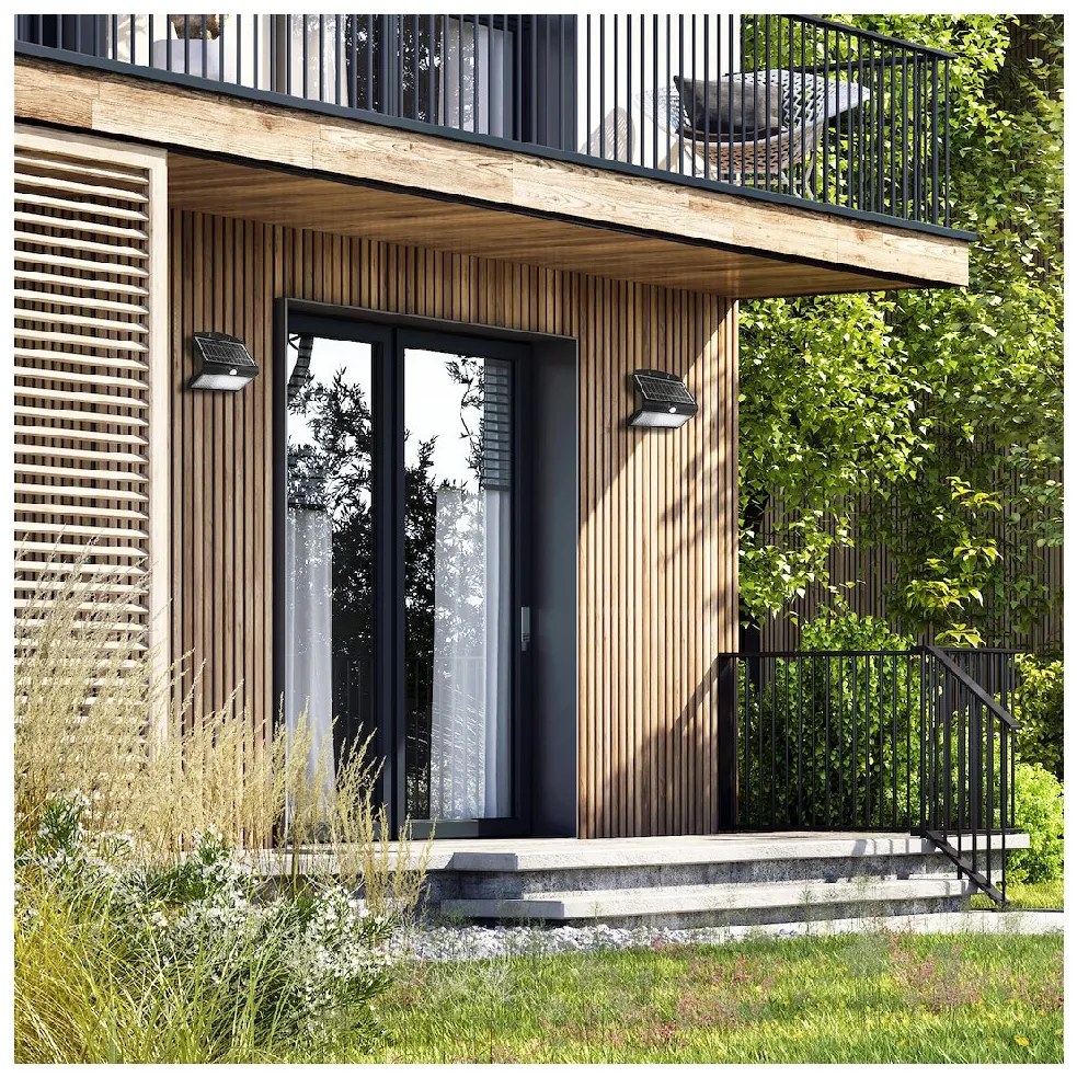 Exteriérové solárne nástenné LED svietidlo Butterfly, 1x LED 6,8w, čierna, pohybový senzor