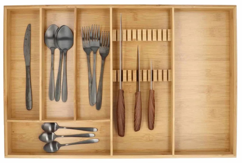 5Five® Organizér na príbory, bambusový príborník s priestorom na nože TIROIR, 58 x 38 cm