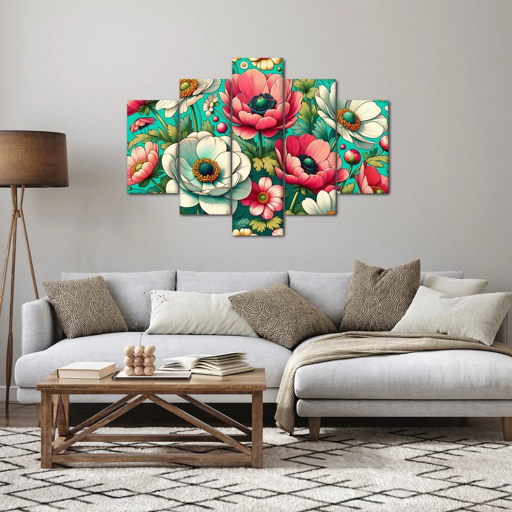 Obraz - Kvety na modrom pozadí (150x105 cm)