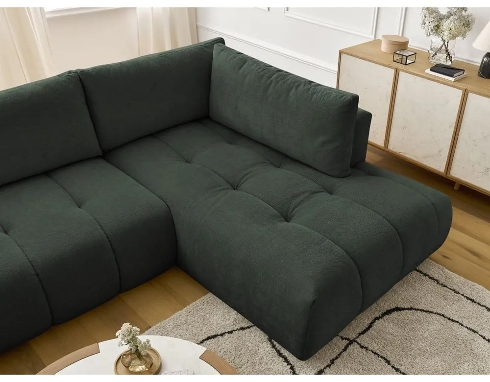 Zelená rozkladacia/s úložným priestorom rohová pohovka (pravý roh/do tvaru "U") Fuji – Bobochic Paris