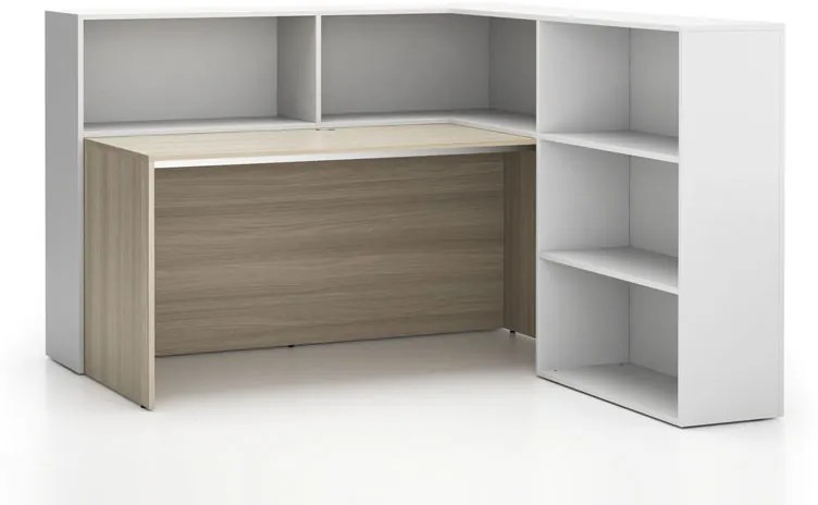 Rohová kancelárska zostava SEGMENT, pravá, dub prírodný / biela