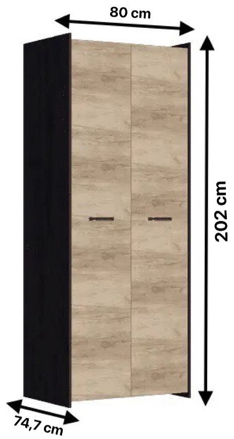 Šatníková skriňa MOKKA II 80 cm dub Cantenbury/dub Country šedý