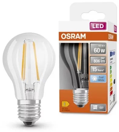 OSRAM LED filamentová žiarovka RETROFIT Classic A, 6,5 W, A60, 4000K, číra