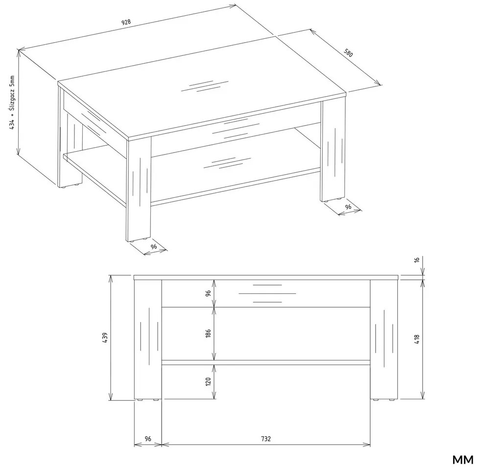 Konferenčný stolík OHIO dub remeselný/čierny