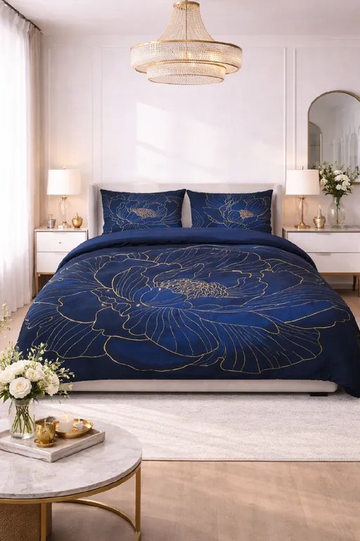 Matex Luxusné bavlnené saténové obliečky 140x200 + 70x90 cm - Prestige "Kráľovský kvet"
