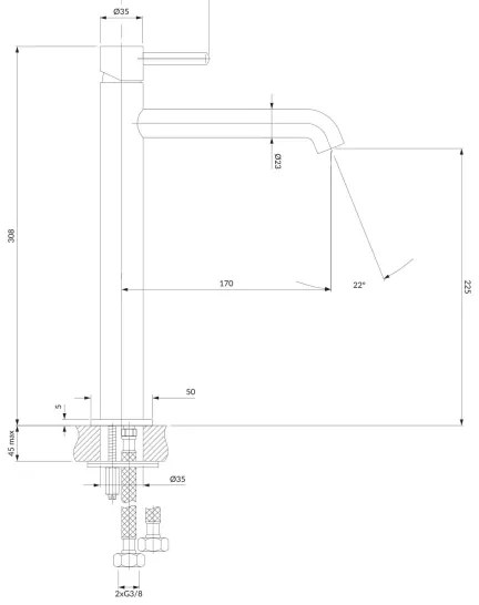 OMNIRES Y1212BLGL - Umývadlová batéria Y 30,8 cm polomatná čierna/lesklá zlatá
