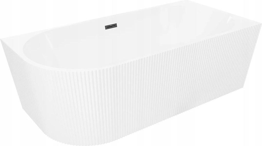 Mexen Silo Rohová Vaňa 150x75 Biela, Čierny Prepad, Rebrovaná forma