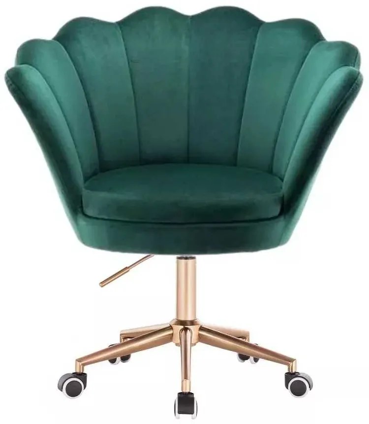LuxuryForm DESIGN Kreslo FREY VELUR na zlatej podstave s kolieskami - zelené