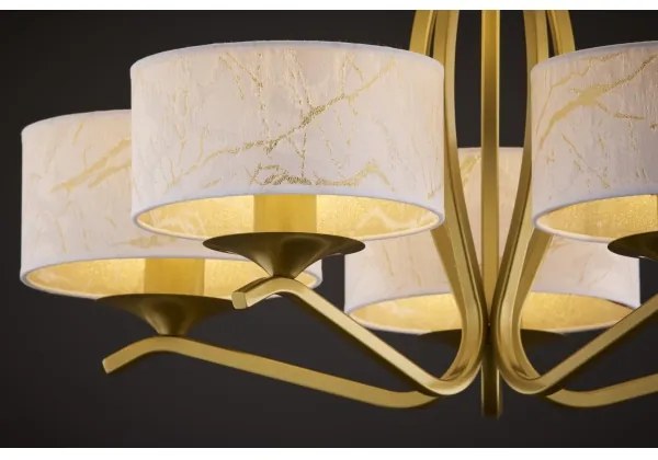 Jupiter 2110 - Luster na tyči KASZMIR 5xE27/15W/230V biela/zlatá/mramorový dekor