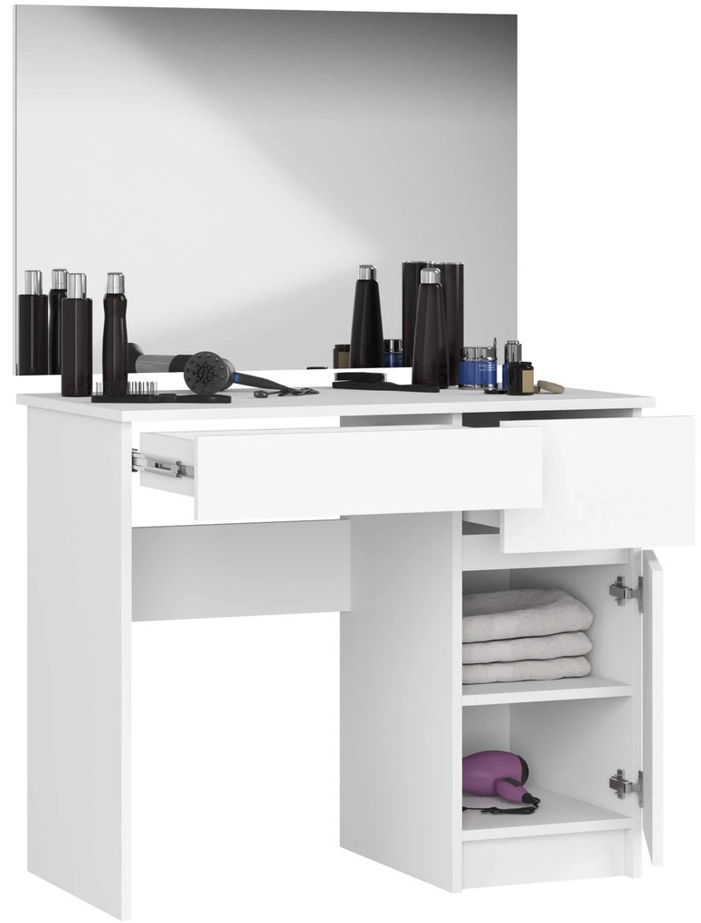 Kozmetický stolík so zrkadlom P-2 90x50 cm biely pravý