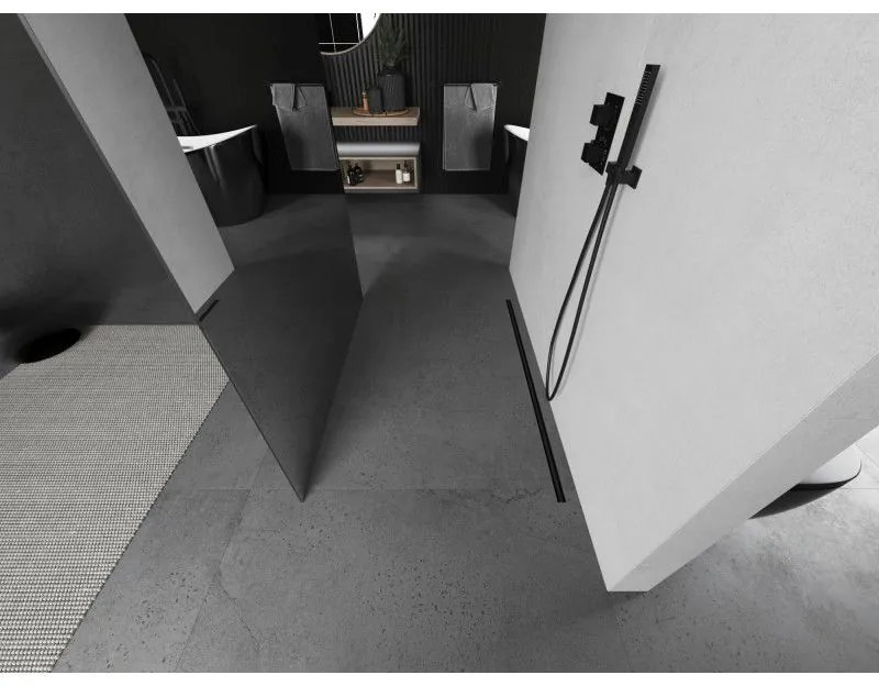 Mexen Kioto, sprchová zástena Walk-In 100 x 200 cm, 8mm sklo vzor zrkadlo, grafitový profil, 800-100-002-95-50
