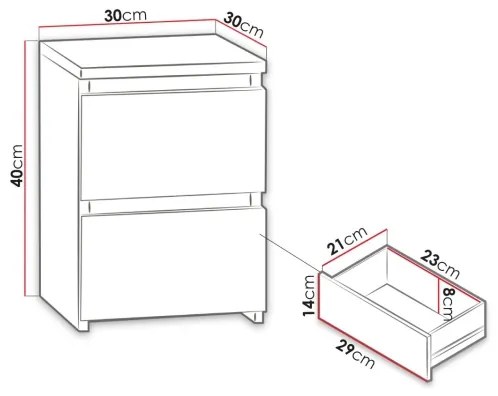 Nočný stolík MALWA 40x30 cm lesklá biela