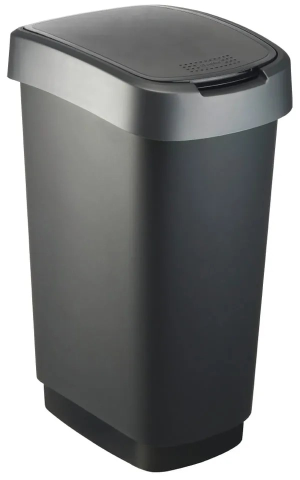 Plastový odpadkový kôš v čierno-striebornej farbe 50 l Twist – Rotho