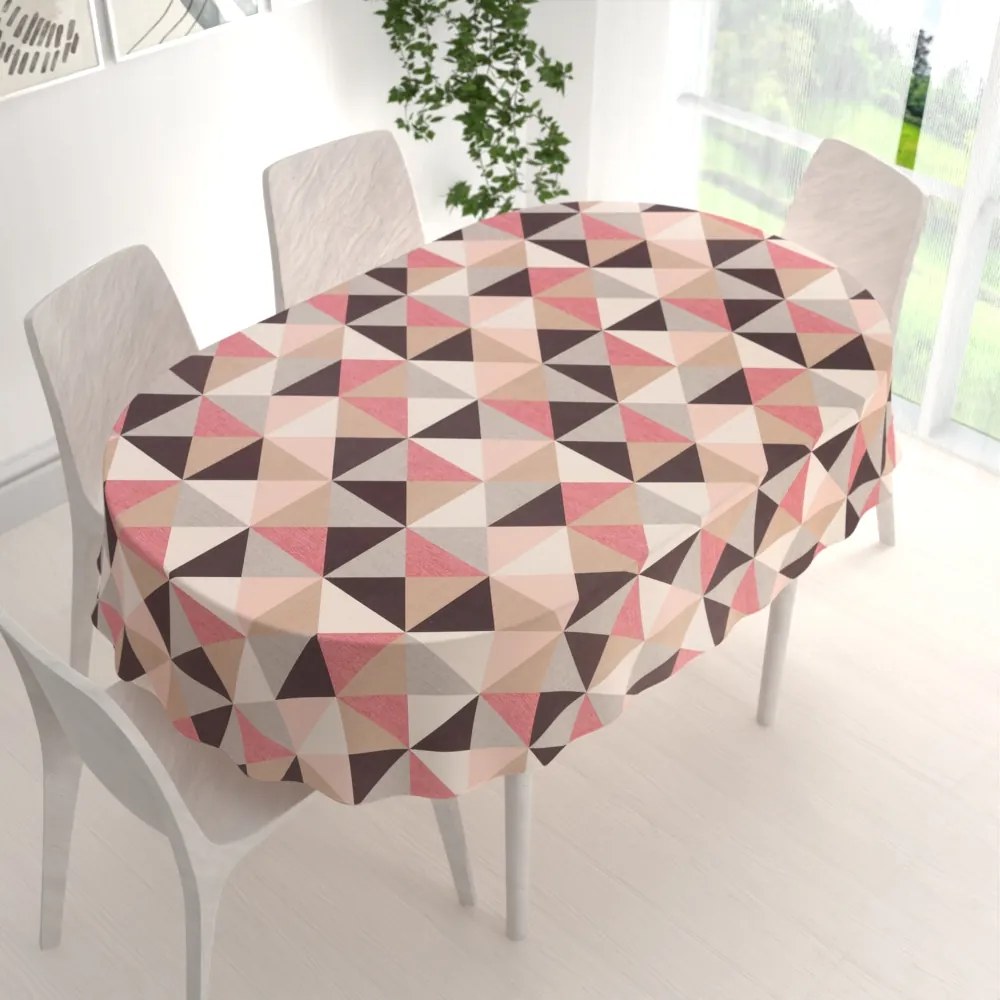 Biante Zamatový oválny obrus Tamara TMR-048 Ružovo-hnedo-sivé trojuholníky 100x140 cm