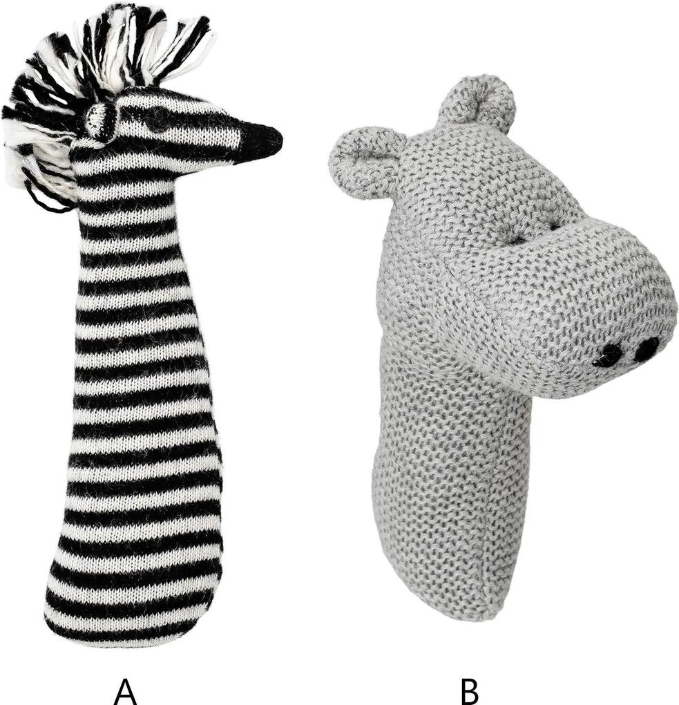 Bloomingville Detská pletená hrkálka Zebra & Hippo A - zebra