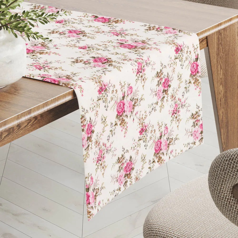 Biante Dekoračný behúň na stôl PML-107 Ružové ružičky na bielom 20x120 cm