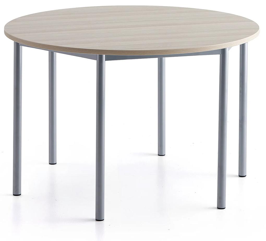 Stôl SONITUS PLUS, Ø1200x760 mm, HPL - jaseň, strieborná