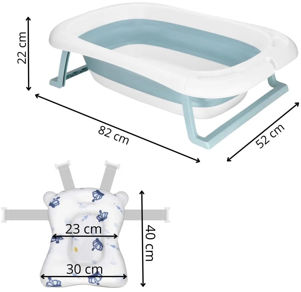 SPRINGOS Skladacia detská vanička 35 L pre bábätká, s teplomerom a vankúšikom, biela a modrá SB0063