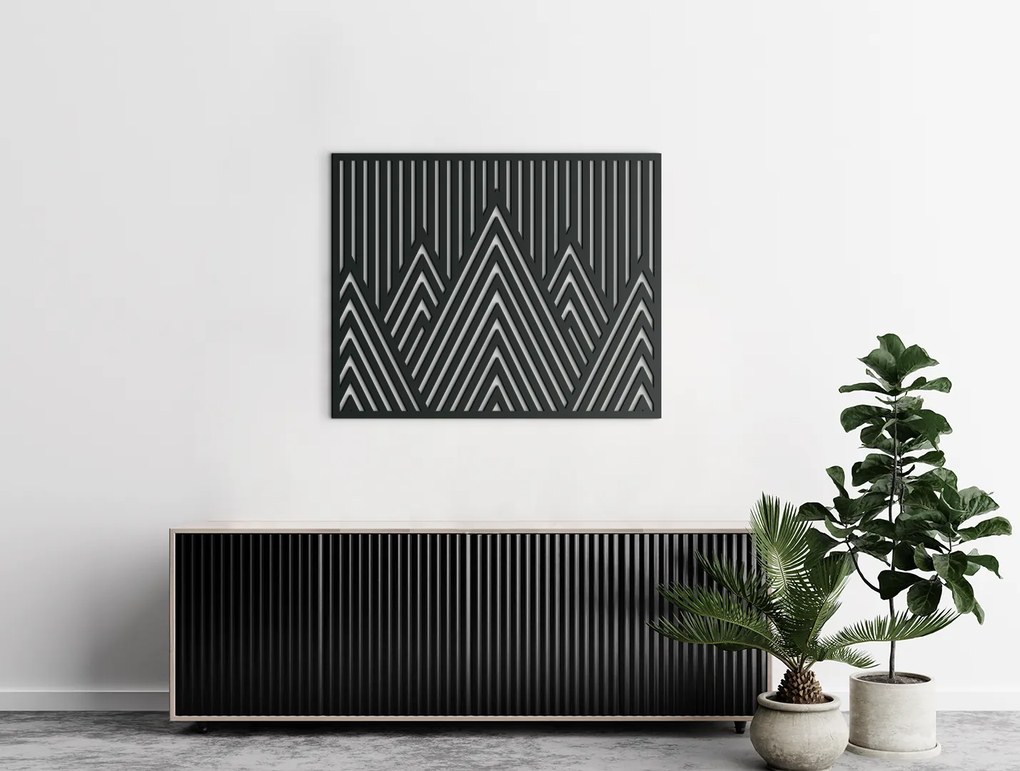 drevko Minimalistický drevený obraz Štíty hôr Rozmer obrazu: 32,5 x 40 cm, Farba dekorácie: Čierna